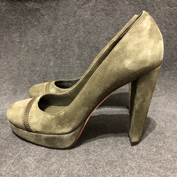 Cole Haan Women's Stephanie Zipper Platform Olive Green Suede Pumps Size 6B - Picture 3 of 11